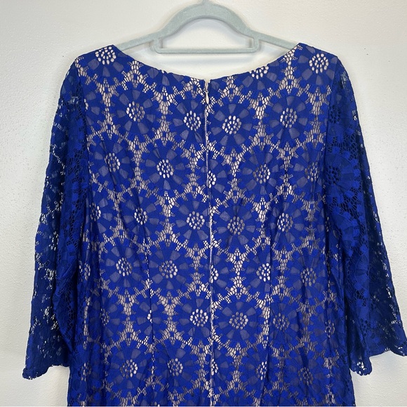 Jessica Howard Womens 16 1X Royal Blue Lace Dress Wedding Guest Cocktail Party - Picture 11 of 13